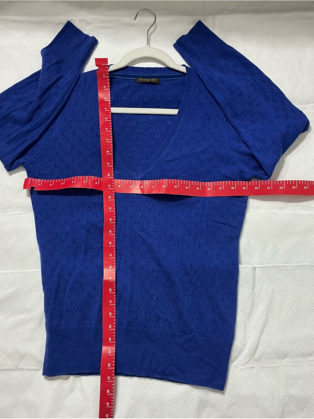 Himalaya Cashmere Blue Silk V-Neck Pointelle Knit Sweater Women's Size L - Picture 6 of 6